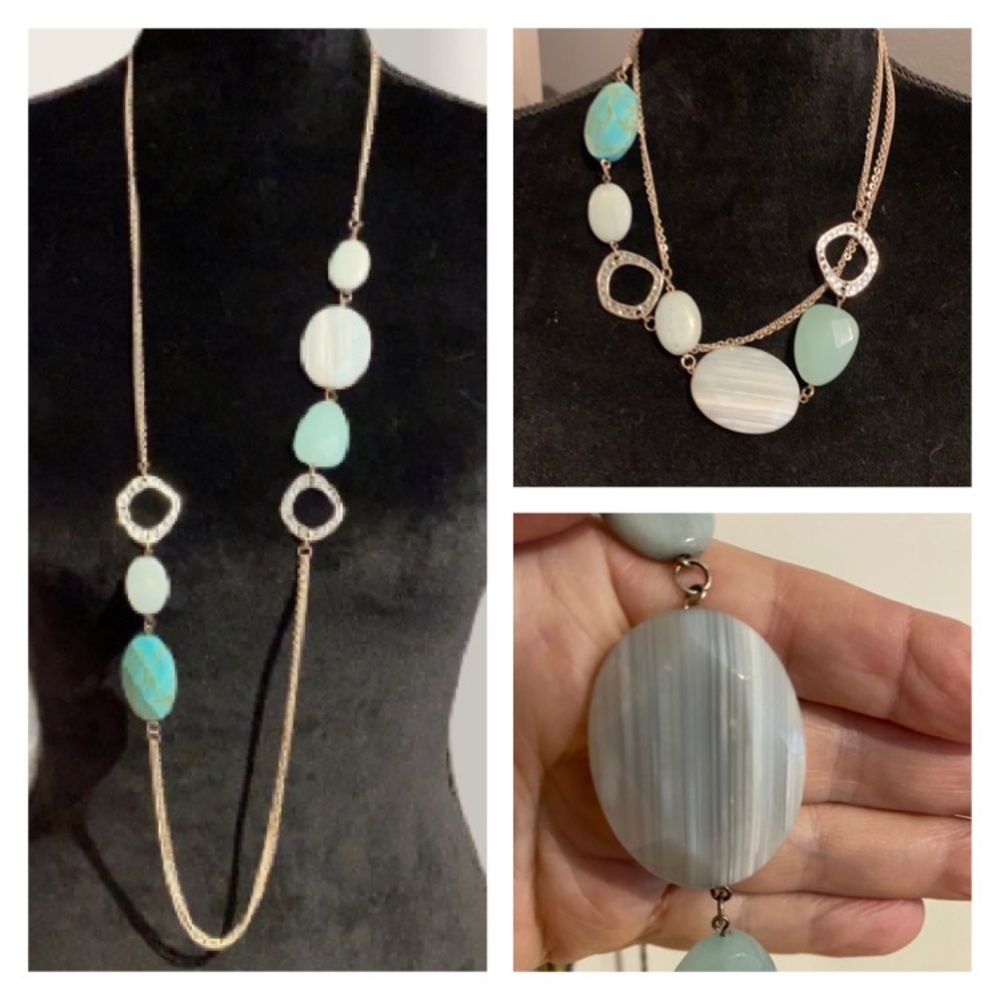 🆕 Green Advertine, Turquoise, Agate…Silver chain!!